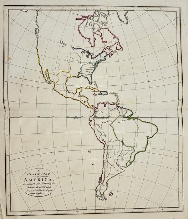 America - Nordamerika / Sydamerika / Almindelig kort over Amerika; Samuel Bentley / Richard Bentley / Abbe Gaultier - A New Map of America: according to the method of the Abbé Gaultier. - 1801-1820