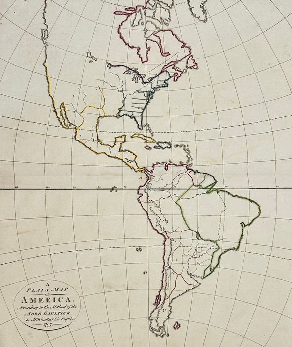 America - Nordamerika / Sydamerika / Almindelig kort over Amerika; Samuel Bentley / Richard Bentley / Abbe Gaultier - A New Map of America: according to the method of the Abbé Gaultier. - 1801-1820