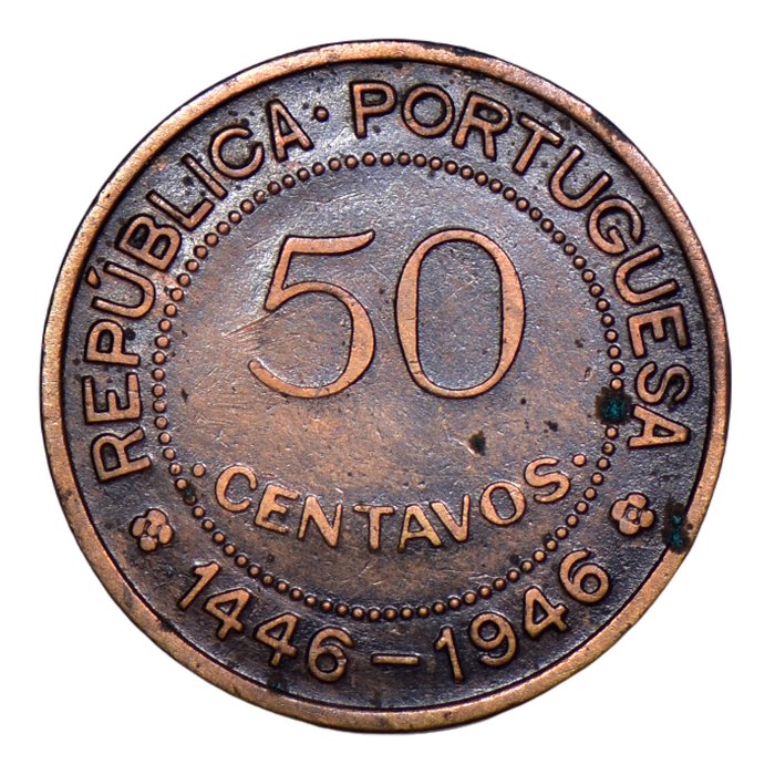 Portugisisk Guinea. Republic. 50 centavos 1946 - Eixo Vertical - Rara