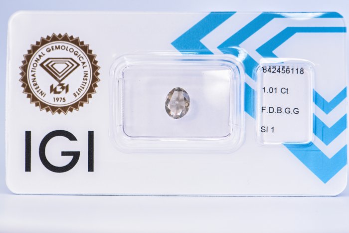 Ingen mindstepris - 1 pcs Diamant  (Naturfarvet)  - 1.01 ct - Oval - Fancy deep Brun, Grønlig Grå - SI1 - International Gemological Institute (IGI)