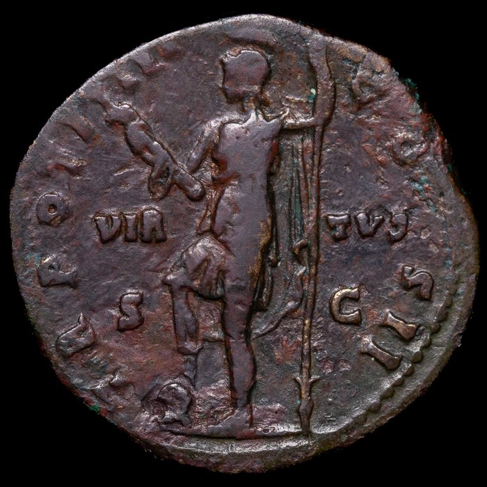 Romarriket. Marco Aurelio (César, 139-161 d.C.). Sestertius Roma - TR POT VI COS II, Virtus  (Ingen mindstepris)