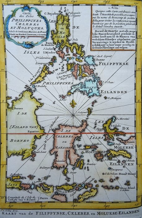 Filippinerne - Indonesien, Molukkerne, Sulawesi, Kalimantan, Bali, Flores.....; J.N. Bellin / J. van der Schley / De Hondt - Carte des Isles Philippines Celebes et Moluques / Kaart van de Filippynse, Celebes en Molukse - 1721-1750