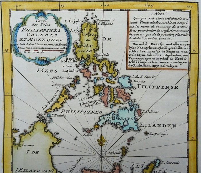 Filippinerne - Indonesien, Molukkerne, Sulawesi, Kalimantan, Bali, Flores.....; J.N. Bellin / J. van der Schley / De Hondt - Carte des Isles Philippines Celebes et Moluques / Kaart van de Filippynse, Celebes en Molukse - 1721-1750