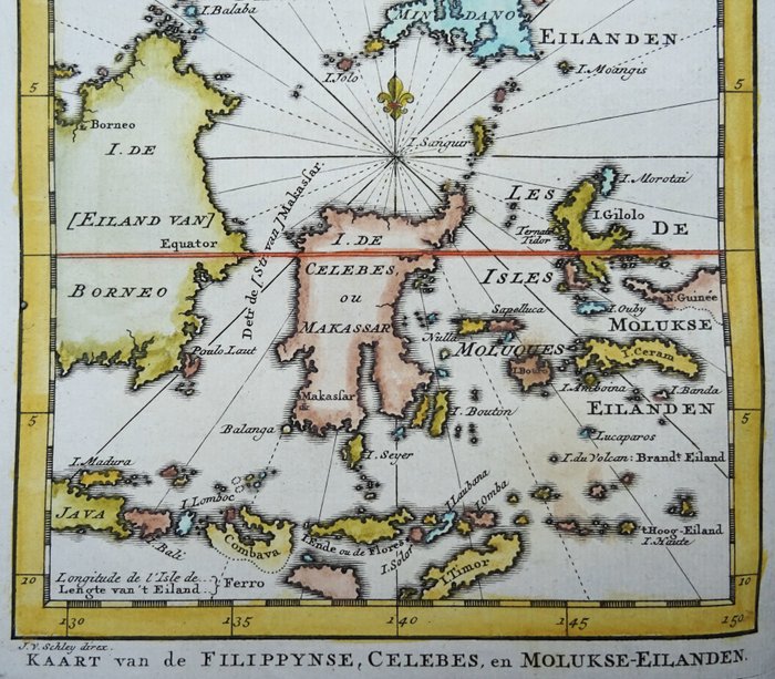 Filippinerne - Indonesien, Molukkerne, Sulawesi, Kalimantan, Bali, Flores.....; J.N. Bellin / J. van der Schley / De Hondt - Carte des Isles Philippines Celebes et Moluques / Kaart van de Filippynse, Celebes en Molukse - 1721-1750