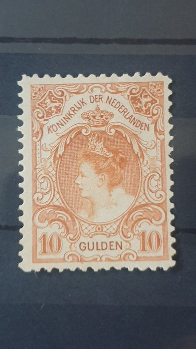 Holland 1905 - Dronning Wilhemina med pelskrave 10 Gld orange - NVPH 80