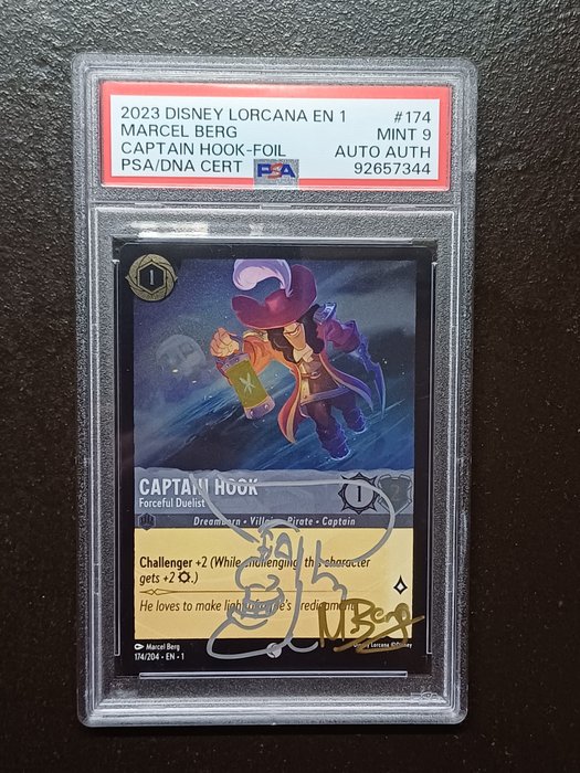 Ravensburger Card - Lorcana - PSA 9 Captain Hook foil signed  sketched