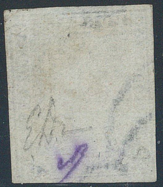 Antikke Italienske Stater - Toscana  - 9 kr. brunlig lilla på grå n. 8, fremragende regelmæssige hvide marginer. Signeret Em.