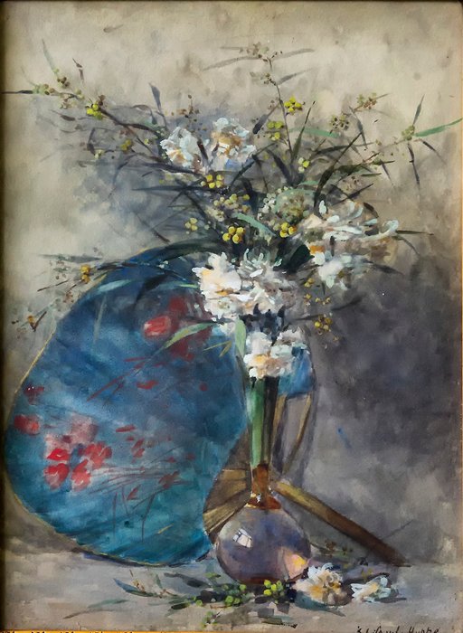 Ketty Gilsoul-Hoppe (1868-1939) - Fleurs et éventail asiatique