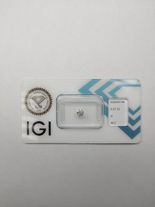 Ingen mindstepris - 1 pcs Diamant  (Natur)  - 027 ct - Rund - D (farveløs) - SI2 - International Gemological Institute (IGI)