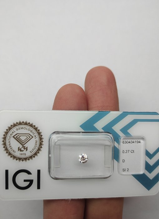 Ingen mindstepris - 1 pcs Diamant  (Natur)  - 027 ct - Rund - D (farveløs) - SI2 - International Gemological Institute (IGI)