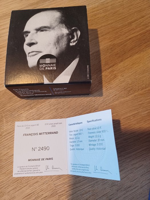 Frankrig. 10 Euro 2015 "François Mitterrand" Proof  (Ingen mindstepris)