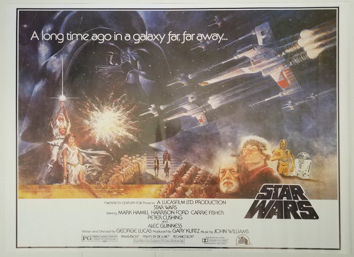 Tom Jung - Star Wars Episode IV: A New Hope - STAR WARS - 1995 Official Reprint Poster - Half-Sheet - Style A - Rolled - MINT - No Reserve !