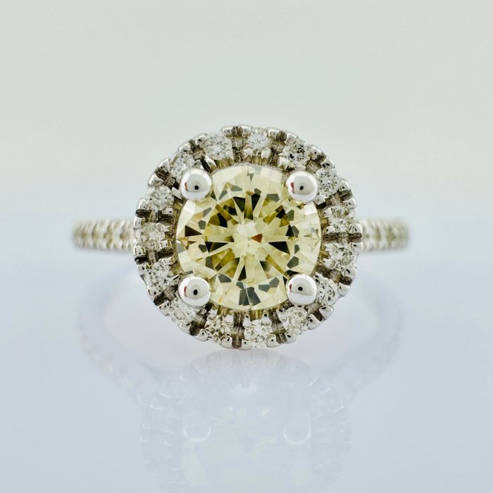 Forlovelsesring - 14 karat Hvidguld -  0.60ct. tw. Gul Diamant (Naturfarvet) - Diamant