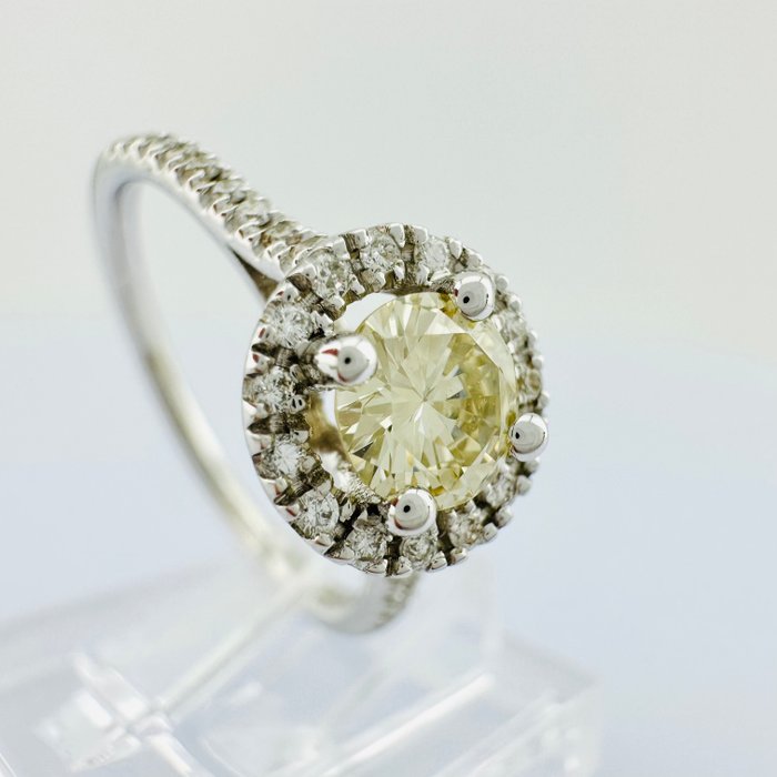 Forlovelsesring - 14 karat Hvidguld -  0.60ct. tw. Gul Diamant (Naturfarvet) - Diamant