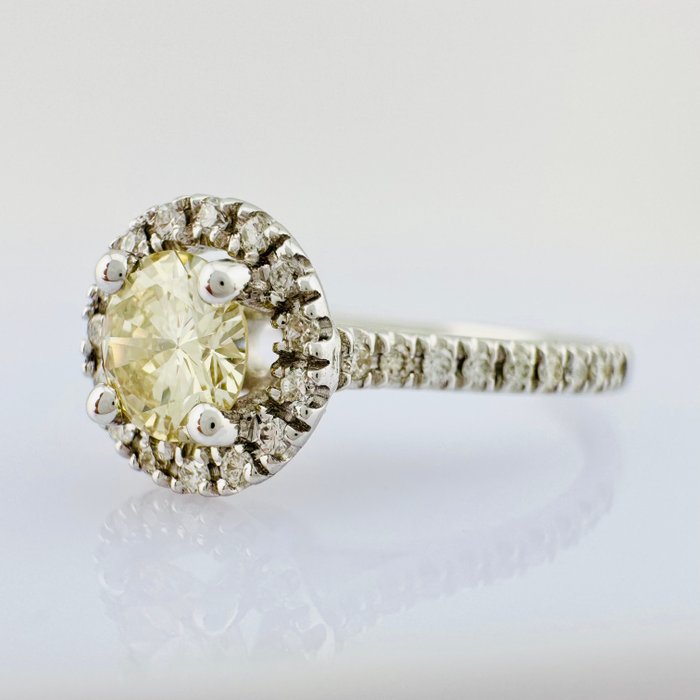 Forlovelsesring - 14 karat Hvidguld -  0.60ct. tw. Gul Diamant (Naturfarvet) - Diamant