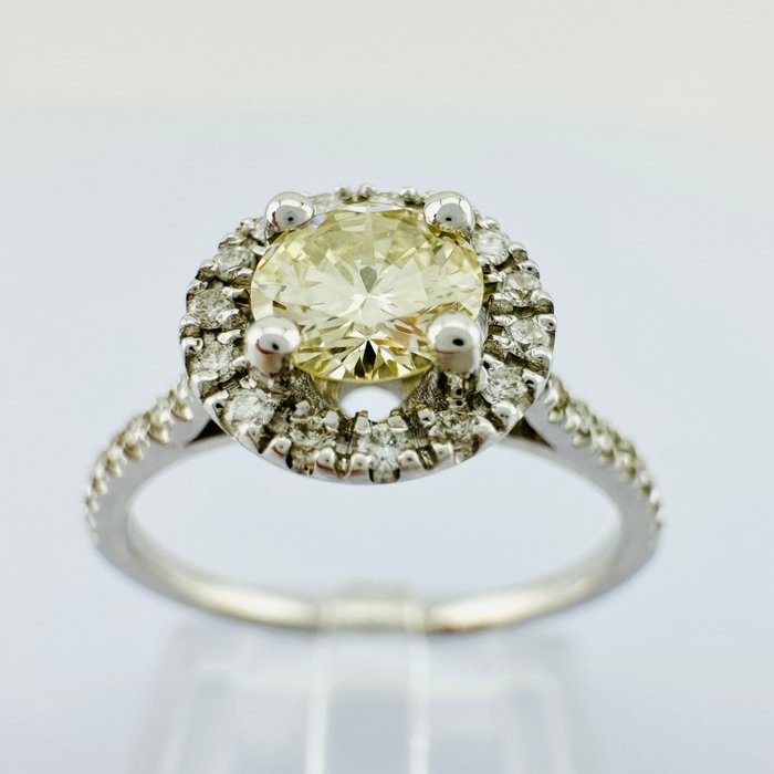 Forlovelsesring - 14 karat Hvidguld -  0.60ct. tw. Gul Diamant (Naturfarvet) - Diamant