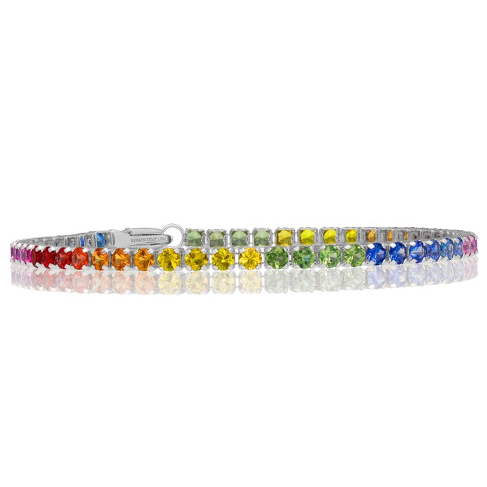 Armbånd - Platinium - Vivid Rainbow Sapphires - GRA Certificeret