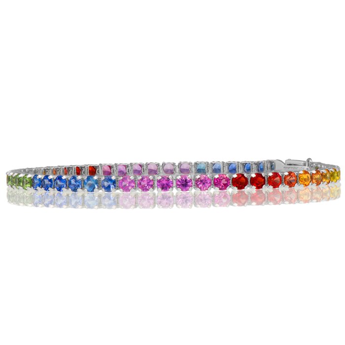 Armbånd - Platinium - Vivid Rainbow Sapphires - GRA Certificeret