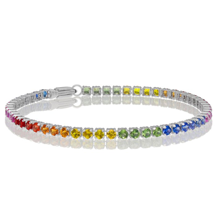 Armbånd - Platinium - Vivid Rainbow Sapphires - GRA Certificeret