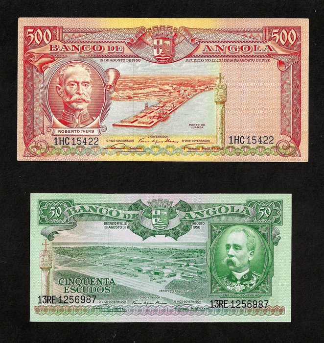 Angola. - 50 and 500 Escudos 1956 - Pick 88a, 90a  (Ingen mindstepris)