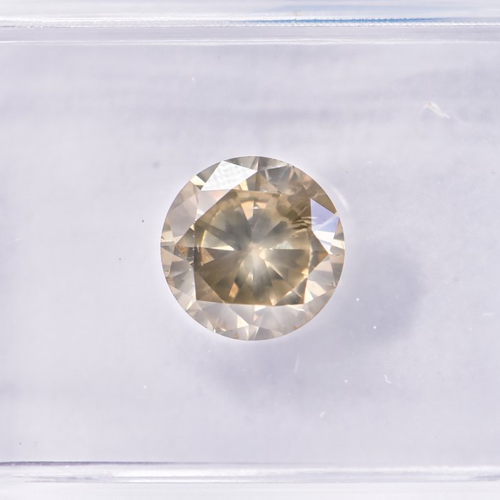 Ingen mindstepris - 1 pcs Diamant  (Naturfarvet)  - 1.06 ct - Rund - Fancy Brunlig, Grålig Gul - I1 - International Gemological Institute (IGI)