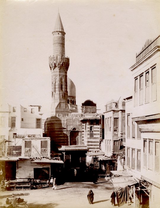 Unknown phohotgrapher (possibly Felix Bonfils) - (Cairo, Egypt) Nice Street View with Mosque, Cairo, Egypt, 1890´s