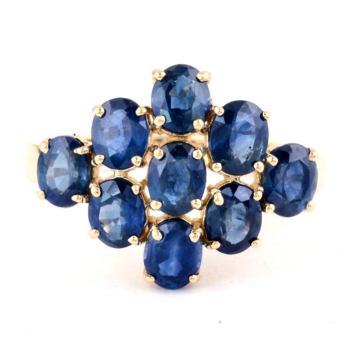 Ring - 14 karat Gulguld -  3.89ct. tw. Safir