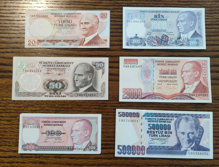 Tyrkiet. - 57 banknotes - various dates - Pick 187a, 187b, 188, 194, 196, 202, 212  (Ingen mindstepris)