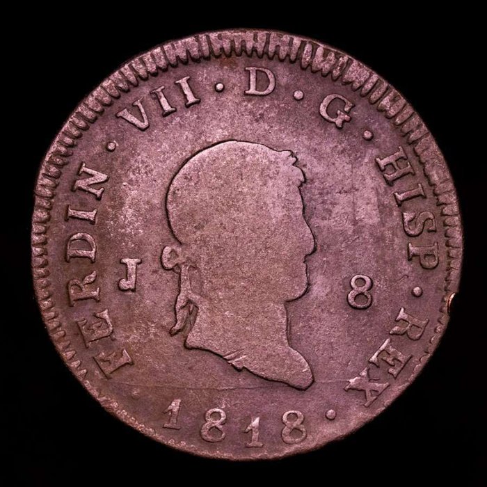 Spanien. Fernando VII (1813-1833). 8 Maravedís x 2 1818 - 1824 - pareja de monedas de 8 Maravedís de cobre  (Ingen mindstepris)