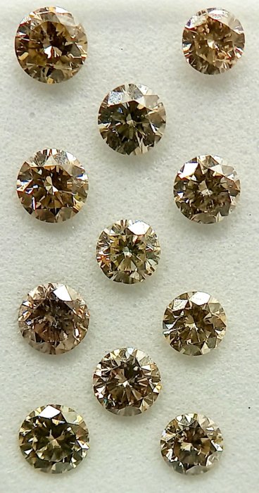 Ingen mindstepris - 11 pcs Diamant  (Naturfarvet)  - 1.01 ct - Rund - Fancy light, Very light Gullig, Rosa Blandet brun - I1, VS1 - Antwerp Laboratory for Gemstone Testing (ALGT)