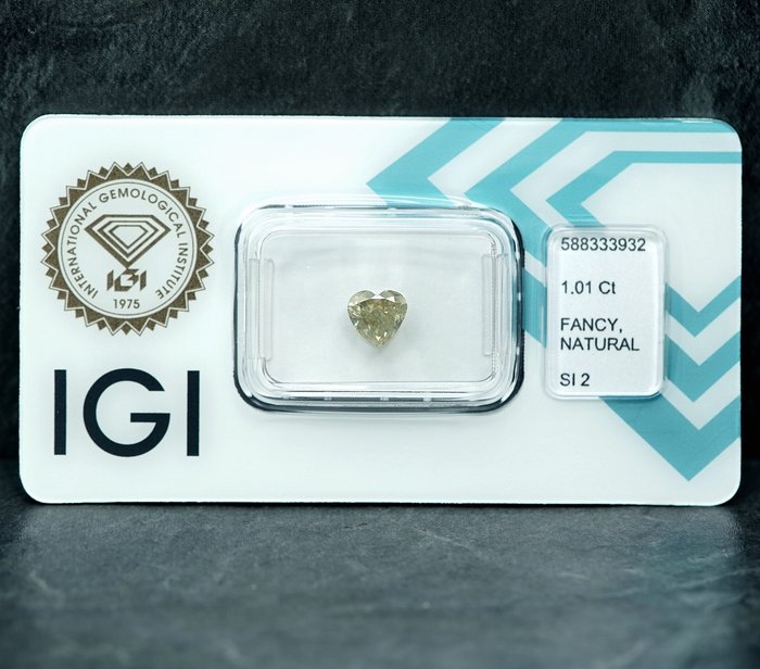 1 pcs Diamant  (Naturfarvet)  - 1.01 ct - Hjerte - Fancy light Grålig Gul - SI2 - International Gemological Institute (IGI)