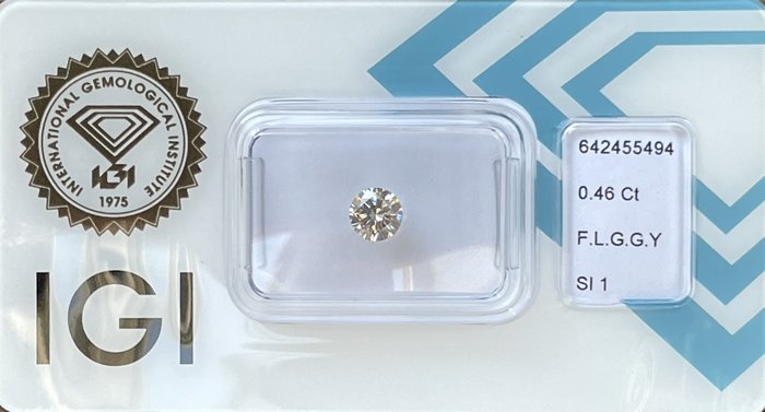 Ingen mindstepris - 1 pcs Diamant  (Naturfarvet)  - 046 ct - Rund - Fancy light Grå Grønlig Gul - SI1 - International Gemological Institute (IGI)