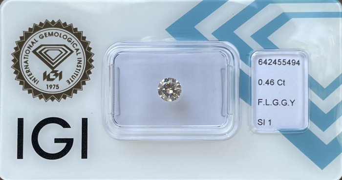 Ingen mindstepris - 1 pcs Diamant  (Naturfarvet)  - 046 ct - Rund - Fancy light Grå Grønlig Gul - SI1 - International Gemological Institute (IGI)