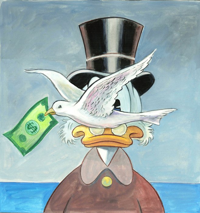 Tony Fernandez - Scrooge McDuck Inspired by René Magritte's 'Man in a Bowler Hat' (1964) - Original Acrylic Painting