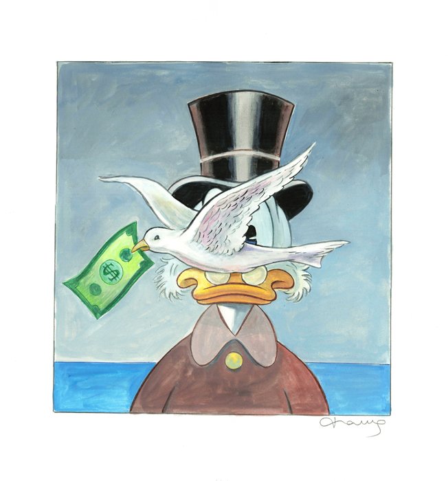 Tony Fernandez - Scrooge McDuck Inspired by René Magritte's 'Man in a Bowler Hat' (1964) - Original Acrylic Painting