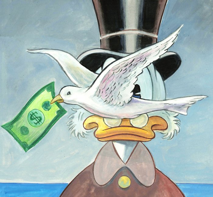 Tony Fernandez - Scrooge McDuck Inspired by René Magritte's 'Man in a Bowler Hat' (1964) - Original Acrylic Painting