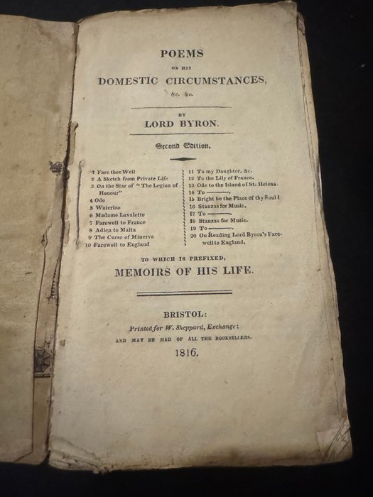 Lord Byron - Poems on his Domestic Circumstances. Second edition,  I. Fare Thee Well! II. A Sketch from Private - 1816