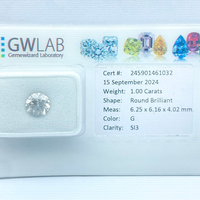 Ingen mindstepris - 1 pcs Diamant  (Natur)  - 100 ct - Rund - G - SI3 - Gemewizard Gemological Laboratory (GWLab)