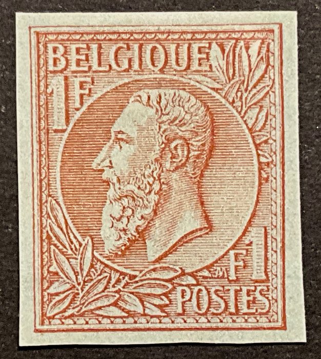 Belgien 1869/1883 - Leopold II "Profil til venstre" - 1fr Rød-brun på grøn - UPUTTET - OBP 51ND