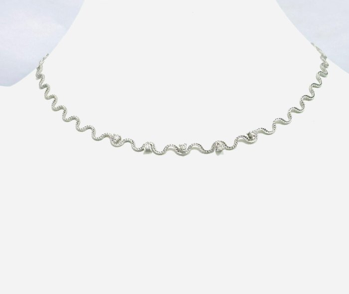 Collier halskæde - 18 kraat Hvidguld -  025ct tw Diamant (Natur)  - Fremstillet i Italien