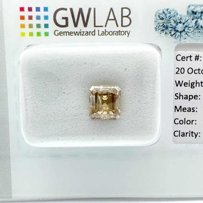 Ingen mindstepris - 1 pcs Diamant  (Naturfarvet)  - 1.07 ct - Rektangel - Fancy light Brun - I1 - Gemewizard Gemological Laboratory (GWLab)