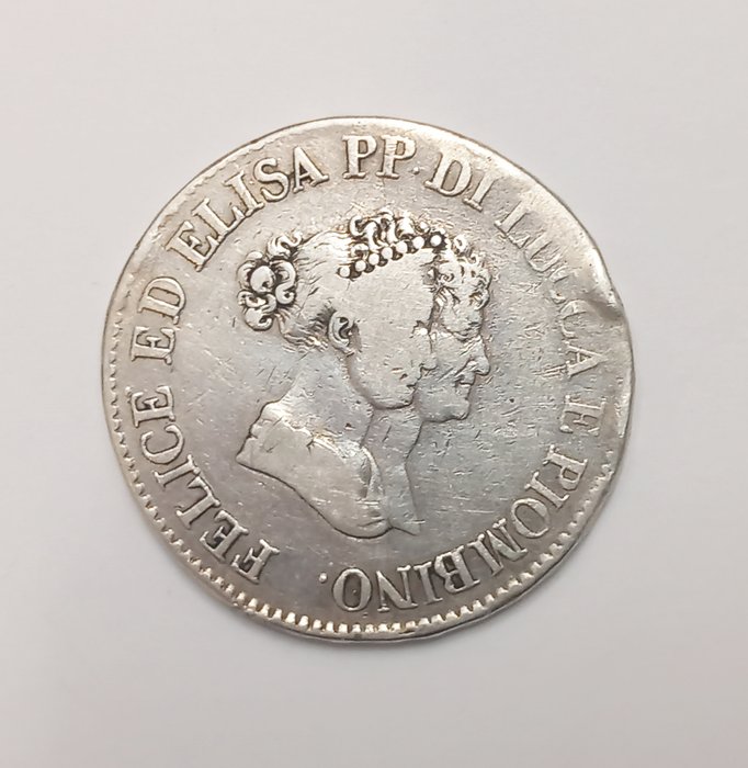 Italien Fyrstendømmet Lucca og Piombino 5 Franchi  Silber 1805