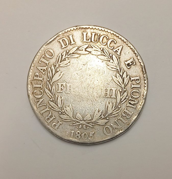 Italien Fyrstendømmet Lucca og Piombino 5 Franchi  Silber 1805