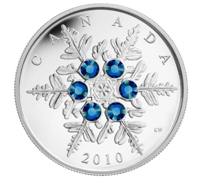 Canada. 20 Dollars 2010 Snowflake, Swarovski Blue, 1 Oz (.999)  (Ingen mindstepris)