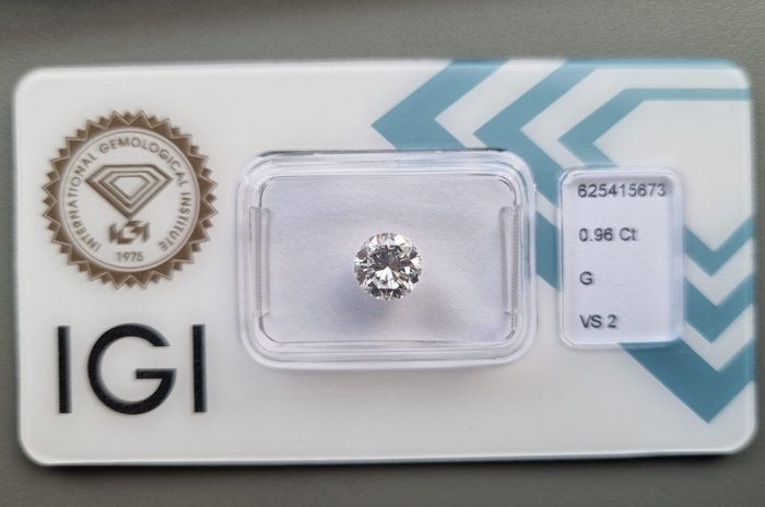 1 pcs Diamant  (Natur)  - 0.96 ct - Rund - G - VS2 - International Gemological Institute (IGI)