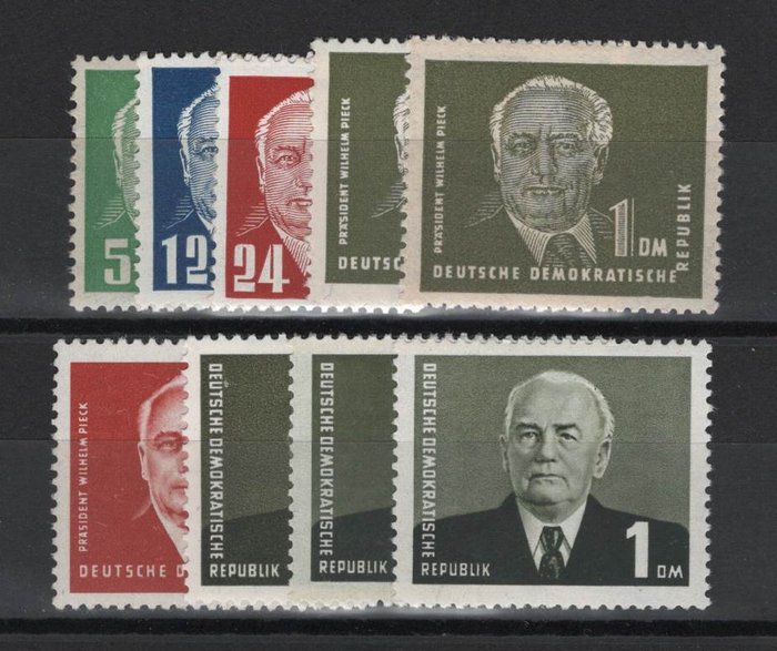 GDR 1952/1953 - "Pieck II." inklusive to varianter af 1 DM og tre forskellige. 1 DM "Pieck III" - Michel 322-26, 342