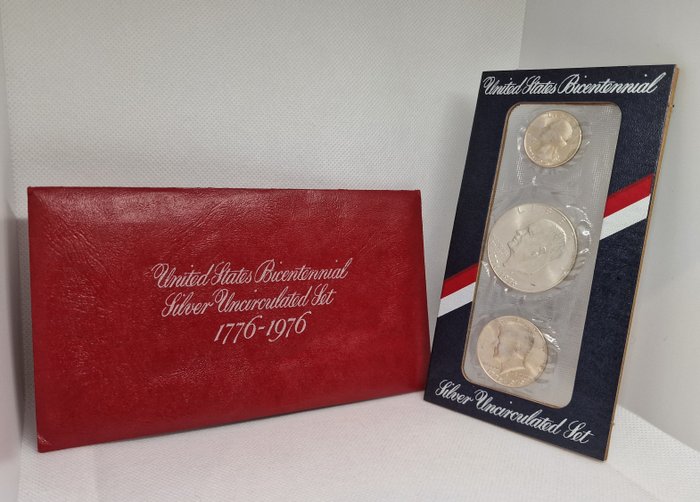 Förenta staterna. Dollar  Quarter 1976 US Mint Bicentennial 3 pc. Coin Set, Kennedy, Eisenhower and Washington  (Ingen mindstepris)