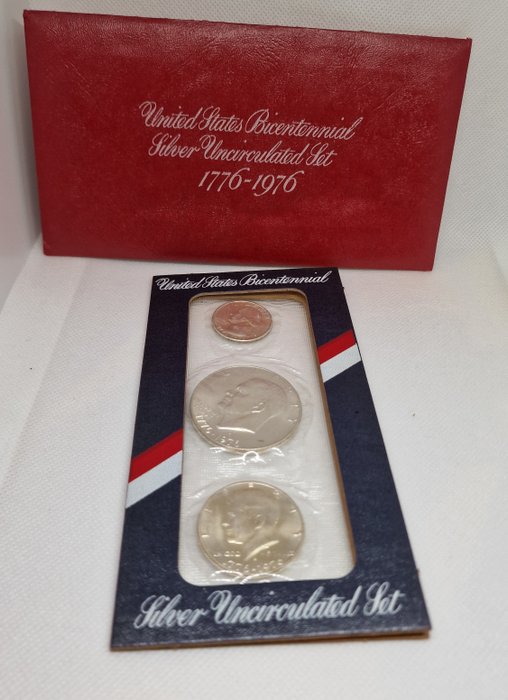 Förenta staterna. Dollar  Quarter 1976 US Mint Bicentennial 3 pc. Coin Set, Kennedy, Eisenhower and Washington  (Ingen mindstepris)