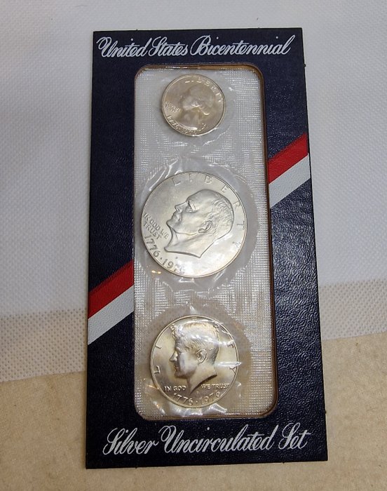 Förenta staterna. Dollar  Quarter 1976 US Mint Bicentennial 3 pc. Coin Set, Kennedy, Eisenhower and Washington  (Ingen mindstepris)