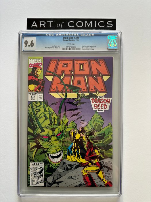 Iron Man #274 - Fin Fang Foom Appearance - Graded CGC 9.6! - Extremely High Grade! - White Pages! - 1 Graded comic - Første udgave - 1991